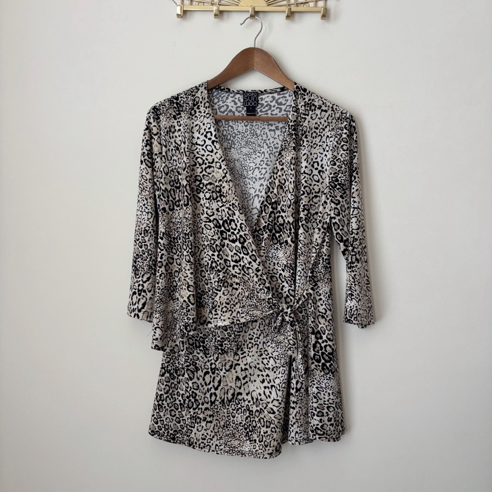 Clara Sunwoo Animal Print Side Tie Wrap Tunic Top Large